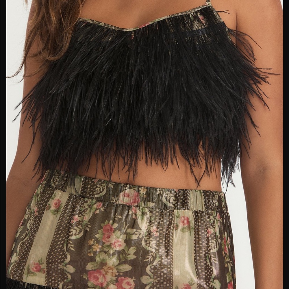 NWT Love Shack Fancy Ostrich Feather Top (dusty crop cami- midnight ruby)